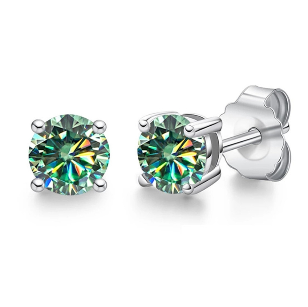 1 Carat Certified Green Moissanite Basket Stud Earrings NEW